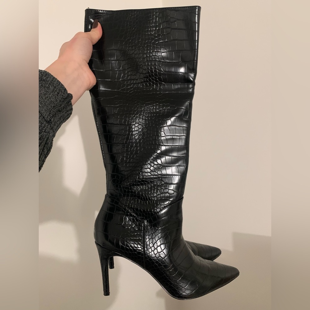 Steve Madden Kinga Black Croc Knee high boot! Perfect for fall!